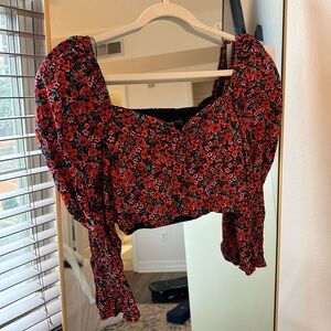 Zara Red and Black Floral Blouse